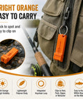 Two Pack Magnetic Fly Threader And Knot Tying Tool With Keychain In Orange, Grab And Go Fishing Gear For Quick Threading And Easy Secure Knots, Great Spare Set For You And Your Buds On The Water. Bright orange polymer clip-on fly threader with keychain loop on vest