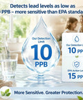 Straight Up Lead Water Test Kit For Tap And Well Water to Check Your Home detected lead limit shown in a bright kitchen.