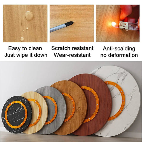 Solid Oak Lazy Susan Turntable 35 Inch Round Serving Tray For Kitchen Counter showcasing scratch resistant and easy to clean surface.