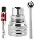 Heavy Duty Adjustable Socket Wrench Kit With 3 8 Drive Ratchet And Double Groove Extension Bar For Savage Grip In Tight Squeeze Jobs No Slip Knurled Finish Shop Ready Tool For Daily Garage Hustle with 3 8 ratchet and chrome finish.