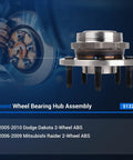 Precision Crafted Front Wheel Hub Assembly For Dodge Dakota And Mitsubishi Raider With 5 Lug Direct Bolt On Replacement Featuring ABS Bearing Compatibility, detailed view.