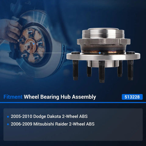 Precision Crafted Front Wheel Hub Assembly For Dodge Dakota And Mitsubishi Raider With 5 Lug Direct Bolt On Replacement Featuring ABS Bearing Compatibility, detailed view.