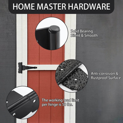 8 Inch Heavy Duty T Strap Hinge Set With Screws Black Finish For Doors Gates Sheds And Barns Decorative Yet Durable Hardware 6 Pack With 50 Lb Working Load Capacity Ideal For Outdoor Use With Durable Steel And Offset Screw Holes For Easy Installation