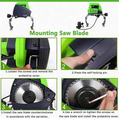 Instructions for mounting saw blade on Badass Electric Automatic Pipe Cutter for accurate cuts on stainless steel and plastic.