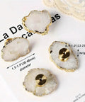 White Geode Cabinet Knobs 4 Pack Gold Plated Gemstone Drawer Pulls showing four geode drawer pulls, each 1.5-1.9" diameter.