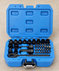 Tough As Nails 37 Piece 1/4 Inch Drive Go Through Ratchet Socket Set With Instant Release And Steel Drives packed in blue carry case.