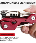 Person holding Bike Repair Multitool Kit 21 In 1 With Carry Case Portable Cycling Tool Set, showing compact design and dimensions.