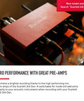 Scarlett 2i2 Studio 3rd Gen USB Audio Interface Bundle in red with connected cables, showing the brand name.