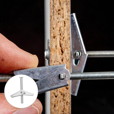 Heavy Duty Drywall Toggle Bolt Kit With M5 M6 Wing Nuts, 20 Pcs, being used on a wooden panel to mount hardware securely.