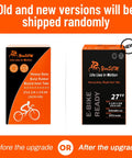 Two Pack Heavy Duty Bike Tubes With AV32mm Schrader Valve packaging comparison, old vs. new design for 27x1 1/4 and 27x1 3/8 tires