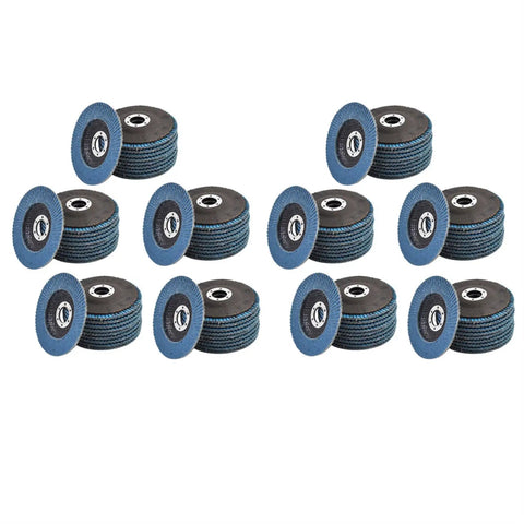 100 Pack Zirconia Flap Discs 4-1/2 by 7/8 Inch, 40 Grits Premium Grinding Sanding Discs for metal surfaces, shown in stacks