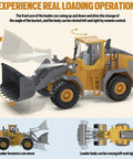 Rad 9 Channel Remote Control Front Loader Toy With Metal Shovel 2.4GHz RC Construction Vehicle demonstrating arm movement features