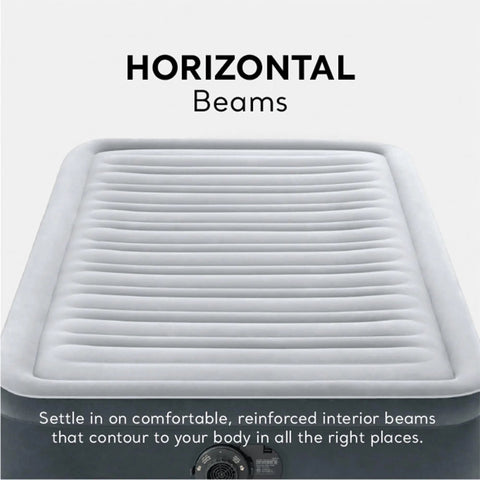 Close-up of the Super Thick Twin Air Mattress With Built In Pump showing horizontal beams for support and comfort.