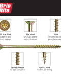 9X3 Inch Construction Screw With T25 Star Drive Self Starting Type 17 Point No Pre Drill Needed Flush Flat Head Coarse Thread For Fast Drilling And A Clean Flush Finish Ideal For Woodworking Carpentry Decking And Heavy Duty Projects, shown in package with gold color and coarse thread details.