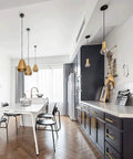 Modern kitchen with black cabinets featuring Forty Pack Brushed Gold Cabinet Pulls Modern Bar Drawer Handles For Kitchen Bathroom And Bedroom