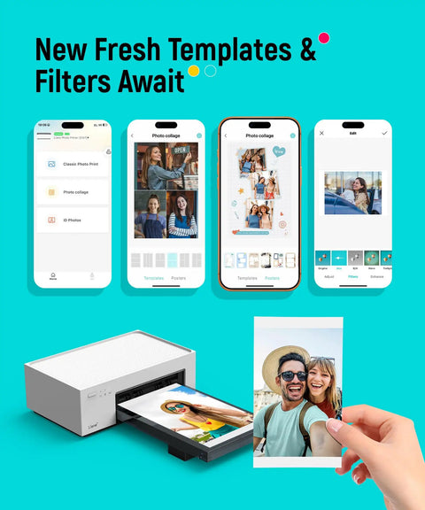 4x6 Portable Photo Printer For iPhone And Android With Wi Fi Full Color Dye Sublimation Instant Photo Printing On The Go Snap And Share Ready Compact Pocket Size Printer Includes 100 Sheets And 3 Cartridges displayed printing a photo