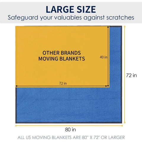 Ultra Large 80 By 72 Inch Moving Blankets 12 Pack Beefy Heavy Duty Furniture Pads size comparison chart with smaller blanket