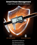 Sturdy Rechargeable Digital Caliper With USB Type C Fast Charge And Large Illuminated LCD Screen measuring 25.60 mm accuracy.