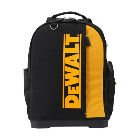 Massive 40 Liter Tool Backpack Built Tough As Nails For Contractors features black and yellow design with durable fabric.