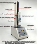 Slick Operation Electric Tensile Tester With Four Hundred Fifty Millimeter Stroke Digital Force Gauge showcasing test fixtures and control panel.