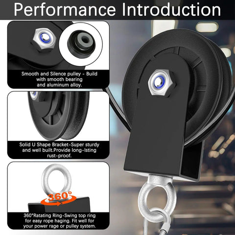 2 Pack Snag Free Nylon Gym Cable Pulley Wheels Fastened To Heavy Gauge Steel Brackets For Garage Gym Setup Silky Smooth Glide Built Like A Tank For Lat Pulldowns And Cable Workouts Rating Six Hundred Pounds close-up of smooth bearing and sturdy bracket