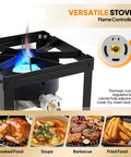 Single Burner Propane Stove With Foldable Side Shelf And 75000 BTU Heat featuring flame control knob