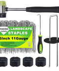 6 Inch Landscape Staples Set 11 Gauge Galvanized U Shaped Garden Stakes 100 Pack With Gaskets Hook Tool And Rubber Mallet For Weed Fabric And Landscaping No Fuss Easy Install
