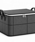 Rock Solid Heavy Duty Foldable Storage Cubes With Secure Snap Lids And Reinforced Carry Handles For Super Roomy Home Organization and Bulky Linen Transport Gear in grey with zipper.