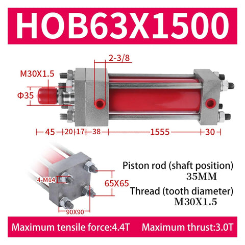 Built Tough Heavy Duty Double Direction Tie Rod Hydraulic Cylinder HOB63 Series Lift Cylinder With Stroke Options diagram