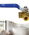 Heavy Duty 3 Way Brass Ball Valve With LT Bore Internal Thread 16 Bar Pressure Rating For Water Oil And Gas Plumbing Installs close-up