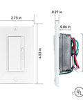 Six Pack Led Dimmer Light Switch Single Pole Or Three Way With Adjustable Min Brightness dimensions and side view showing wiring.