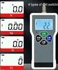 Heavy Duty Digital Force Gauge Featuring Bulletproof S Type Sensor And Quick Tap Peak Hold Mode For Straight Ahead Push Pull Testing Up To 1000 Newtons, showing unit options.