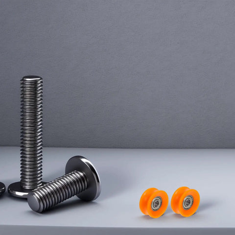 Heavy Duty Nylon U Groove Pulley Wheels With Micro Ball Bearings Built Like A Tank Super Quick Snap Install Durable Track Guide Rollers For Any Cart Or Machine Five Pack with orange rollers and chrome bolts