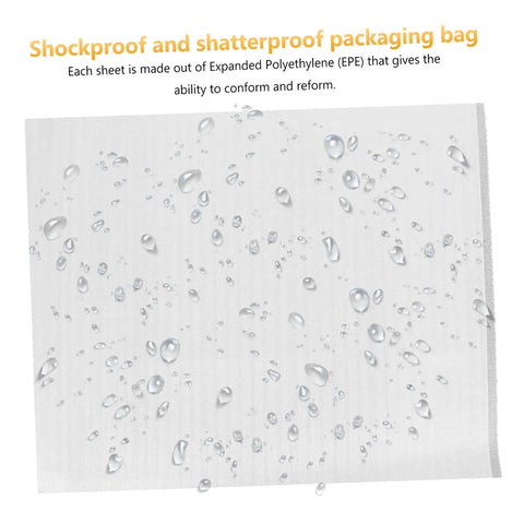100 Pack White EPE Foam Pouches For Moving And Shipping Sweet Protective Cushioning Wrap Bags For Fragile Plates And Delicate Glassware showing water-resistant material.