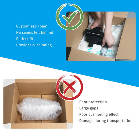 Heavy Duty Expanding Packing Foam For Fragile And Irregular Valuable Gear Rock Solid Cushioning Bag in use for custom packaging.