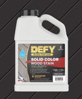 DEFY solid color wood stain 1 gallon container for decks and fences with UV resistant opaque finish in Dark Cocoa color.