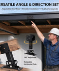 Adjustable Angle Pergola Roof Riser Brackets Heavy Duty Weatherproof Patio Awning Support Kit 180 Degree Rotation shown in use.