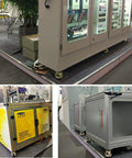 Four Piece Leveling Casters For Workbenches With Nylon Wheels And Rubber Feet Retractable Caster Set installed on machinery.
