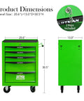 Heavy Duty Rolling Tool Cart Featuring Locking Casters and Smooth Ball Bearing Drawer Slides for Garage Organization or Mechanic Workshop Storage Slick Green Steel Build Hella Tough for Daily Jobs with dimensions 20.6Lx13.0Dx30.5H.