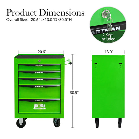Heavy Duty Rolling Tool Cart Featuring Locking Casters and Smooth Ball Bearing Drawer Slides for Garage Organization or Mechanic Workshop Storage Slick Green Steel Build Hella Tough for Daily Jobs with dimensions 20.6Lx13.0Dx30.5H.
