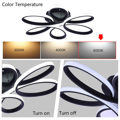 Flower Shape Flush Mount LED Ceiling Light Dope Modern Lamp 22.8 Inch 48W Black Fixture For Living Room And Bedroom Cool White 6000K display