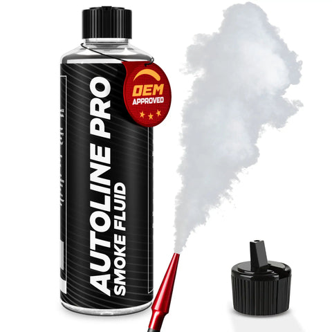 Professional Automotive High Volume Smoke Machine With Built In Air Compressor EVAP Leak Detector fluid bottle with vapor.