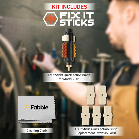 Badass Bolt Action Cleaner Bundle For Model 700 Platform With Quick Action Brush, five swabs, and cleaning cloth.