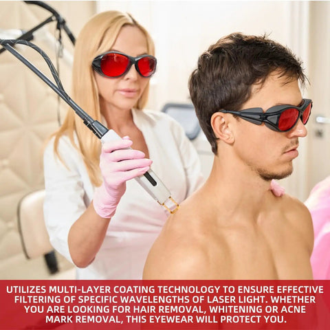 Heavy Duty OD6 Plus Laser Safety Glasses Pulling Double Duty With Kickass Blue Green UV Filtering To Protect Your Peepers On Every Serious Cnc Or Fiber Workshop Build in use during laser treatment.