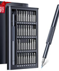 Top Shelf Precision Screwdriver Set, Mini 37 Piece Electronics Repair Kit Including Eight Bits for Phones, Watches, Laptops and Glasses, showing a compact case with various bits.