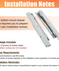 Full Extension Undermount Drawer Slides With Smooth As Butter Soft Close Action, installation notes on screw requirements.