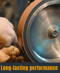 Close-up of a rotating belt sander using Beefy 3x21 Inch Sanding Belts Pack Of Ten 120 Grit Aluminum Oxide Sandpaper for woodworking.