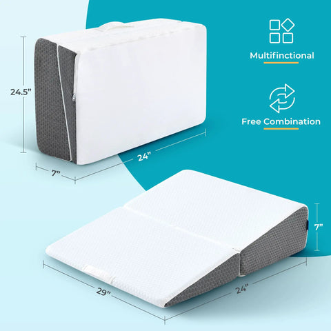 Real Deal Detachable Two Piece Bed Wedge Pillow with 29 inch width, supports post surgery recovery, multi-functional design.