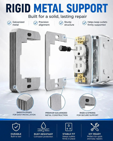 Premium Metal Wall Plate Spacers For Snapping Out Wonky Electrical Outlets And Locking In A Smooth Flush Fit For Straight Shot Home Repair Jobs With Zero Shake Or Wobble. Galvanized metal construction with smooth edges.