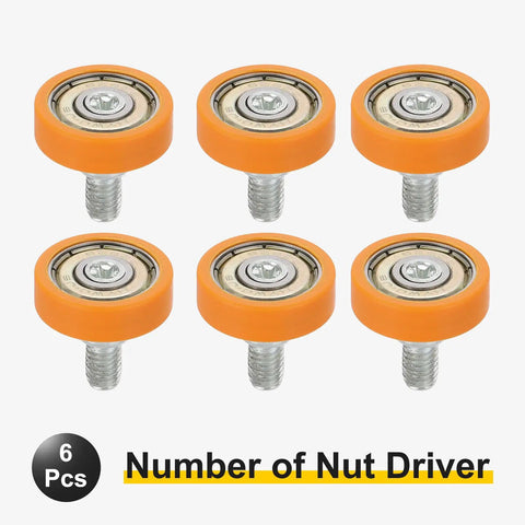 6 Pack Nylon Drawer Rollers 22mm Swivel Bearing Wheels, M6 Thread Sliding Door Pulleys For Cabinets And Windows, Smooth Operator Replacement Parts To Banish Squeaks And Drag, Top Shelf Orange Tracks.